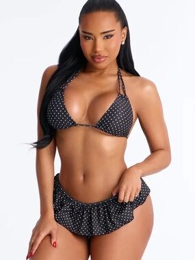 Fashion Nova Black Polka Dot Ruffle Bikini